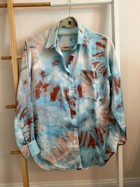 Nasty Gal Blue & Rust Tie-Dye Button-Down Shirt